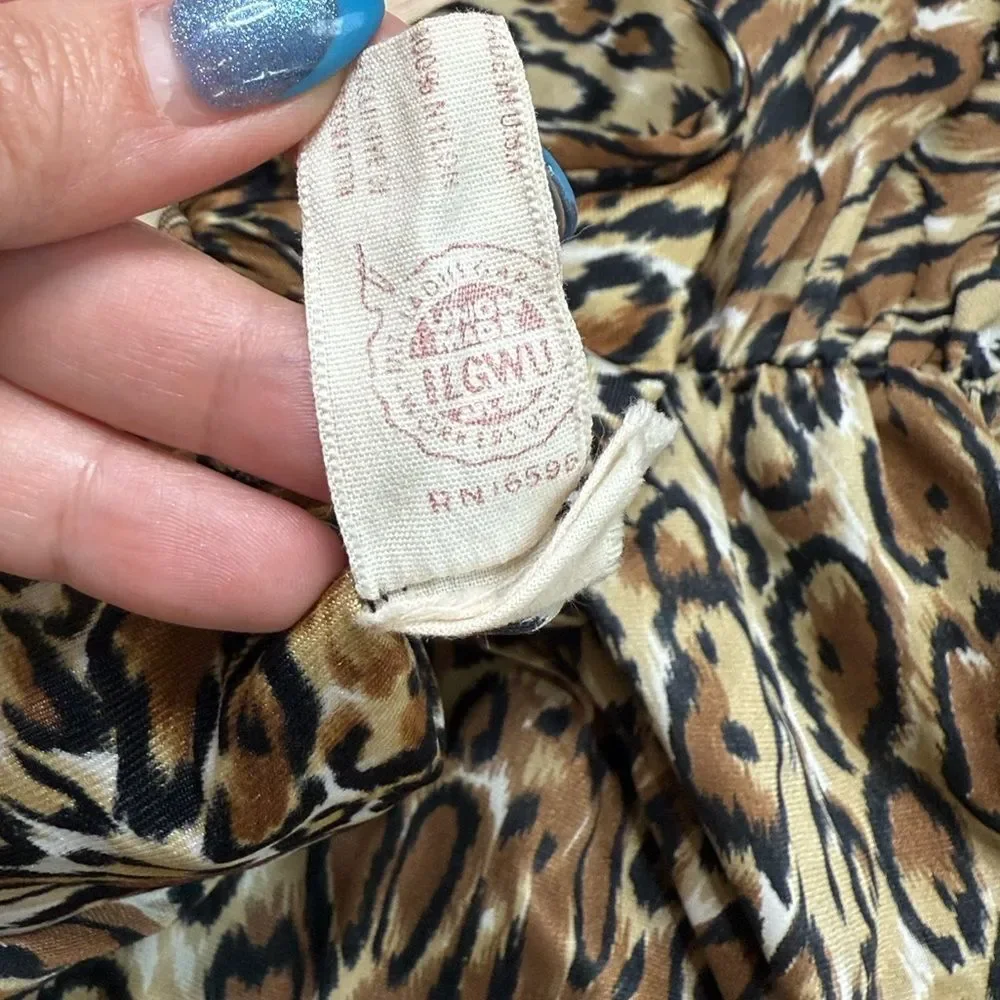 70s Vintage Flair Lingerie Nylon Leopard Print Vneck Slip Dress Small - Picture 5 of 6